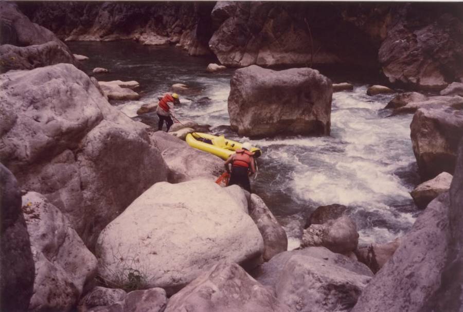 David and Paul lining David's Inflatable Kayak